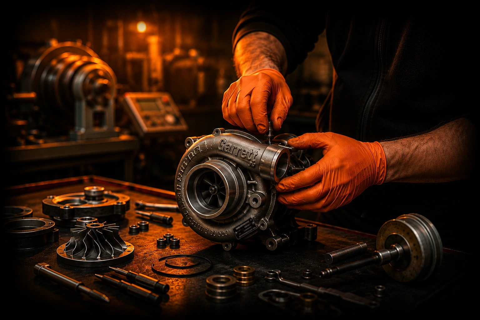 Turbocharger being professionally reconditioned at our Harrow workshop